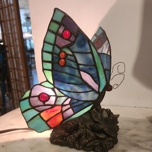 Vintage | Stained Glass Handcrafted Butterfly Lamp